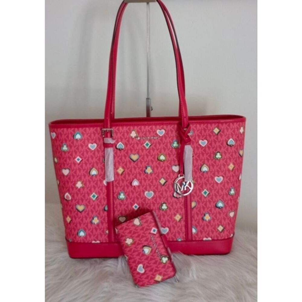 MICHAEL KORS Large Jet Set Raspberry Tote Bag & Matching Wallet - Picture 7 of 8